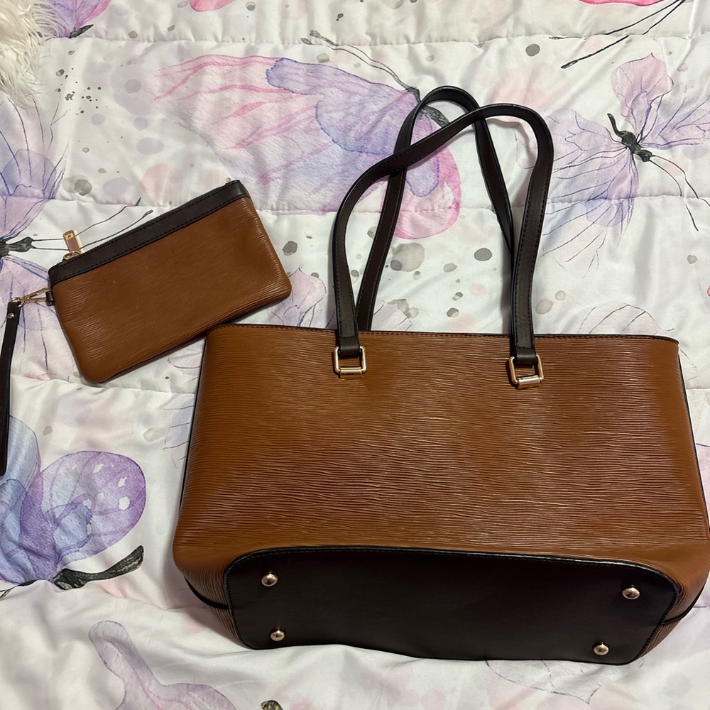 Elegant Brown and Black Women's Tote Bag Set